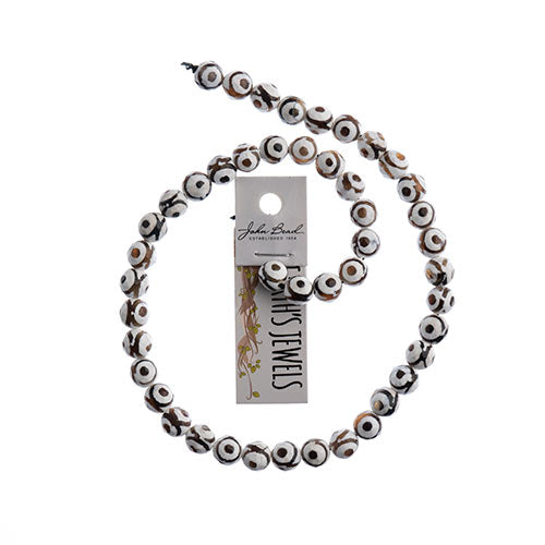 Earths Jewels 16in Tibetan Dzi Agate Round Beads - Facetted Evil Eye Grey