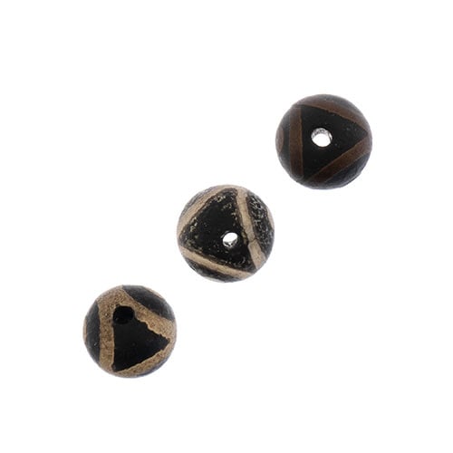 Earths Jewels 16in Tibetan Dzi Agate Round Beads - Frosted Matte Evil Eye Black