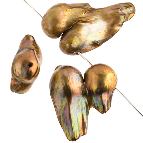 Freshwater Pearl Mussel Shape 8-26mm 8" Strand Gold