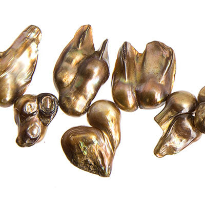 Freshwater Pearl Mussel Shape 8-26mm 8" Strand Gold