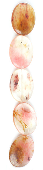 Semi-Precious Oval 40x30mm 8in Strung (5pc) Cherry Quartz Natural