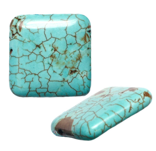 Turquoise 20x6mm Square Shape Stabilized 8in Strand Green