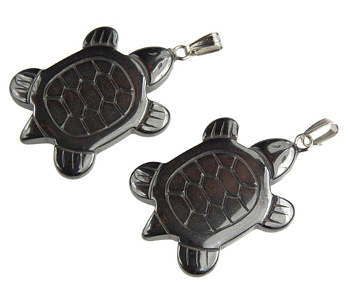 Hematite Turtle 30mm Pendant With Silver Bail