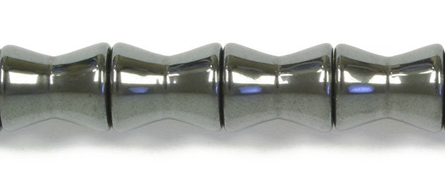 Hematite 10x12mm 3-Barrels 16F-Edge Fancy Bead 16in Strand