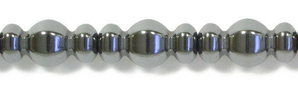 Hematite 10x20mm Ball 10mm W/ Tubes Each Side 16in Strand