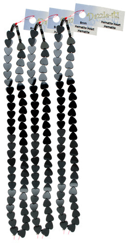 Hematite 8mm Heart Shape 2x8in Strand