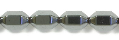 Hematite 6x10mm Hexagon fancy Round Ends 16in Strand