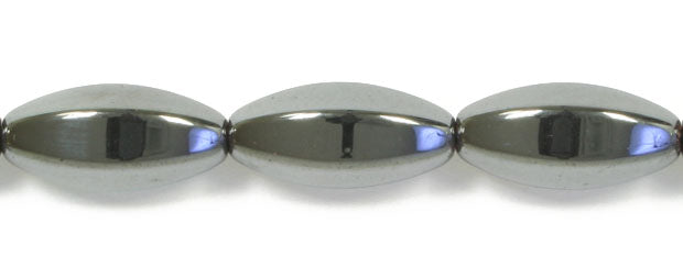 Hematite 10x20mm Fancy Oval Bead 6f-Edge 16in Strand