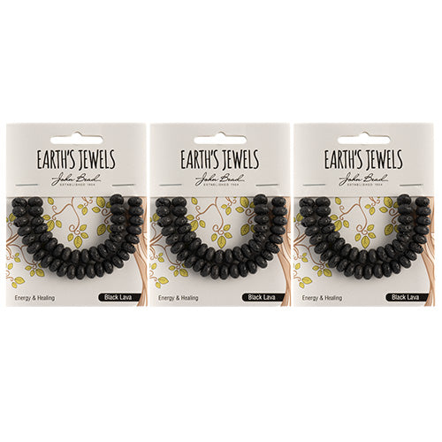 Earth's Jewels Semi-Precious Rondell 5x8mm Black Lava Natural