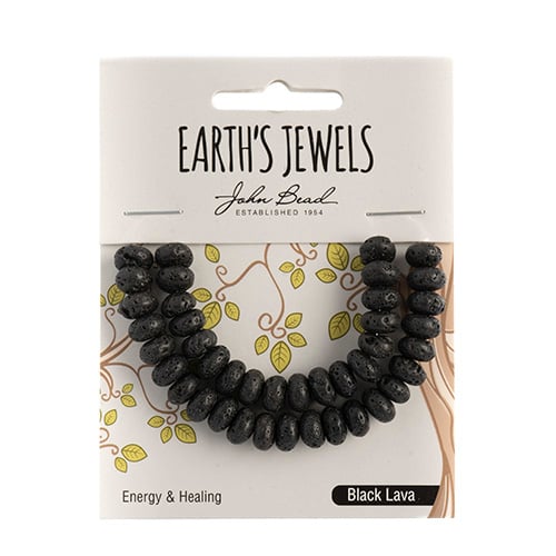 Earth's Jewels Semi-Precious Rondell 5x8mm Black Lava Natural