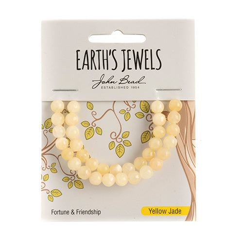Earth's Jewels Semi-Precious Round Beads Yellow Jade Natural