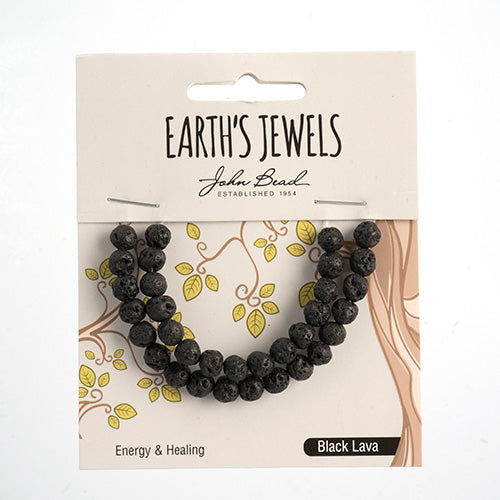 Earth's Jewels Semi-Precious Round Beads Black Lava Natural