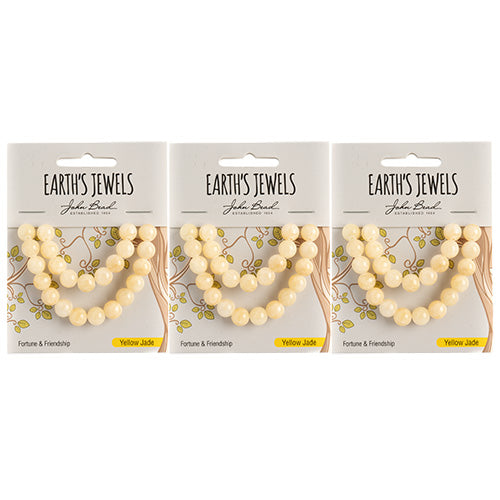 Earth's Jewels Semi-Precious Round Beads Yellow Jade Natural