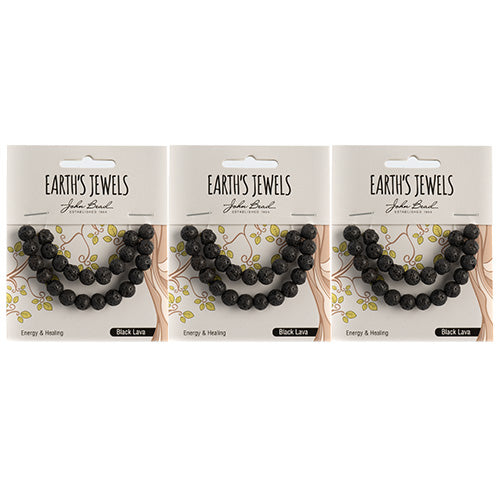 Earth's Jewels Semi-Precious Round Beads Black Lava Natural