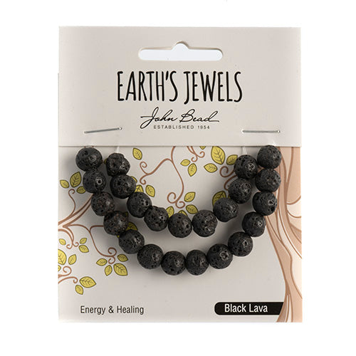 Earth's Jewels Semi-Precious Round Beads Black Lava Natural