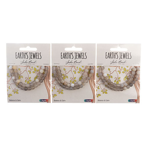 Earth's Jewels Round Beads Matte Striped Agate Brown