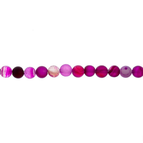 Earth's Jewels Round Beads Matte Striped Agate Pink