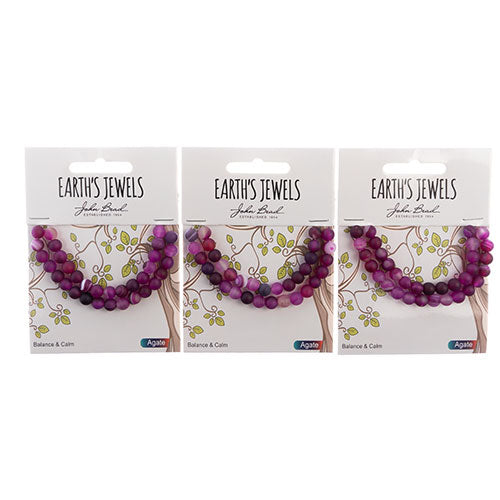 Earth's Jewels Round Beads Matte Striped Agate Pink