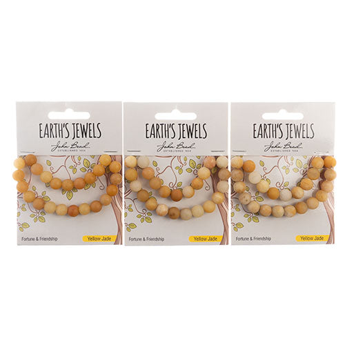 Earth's Jewels Round Beads Matte Yellow Jade Natural