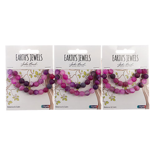 Earth's Jewels Round Beads Matte Striped Agate Pink