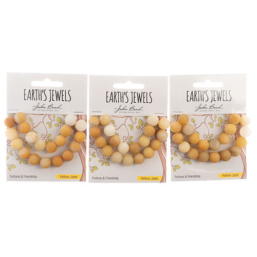 Earth's Jewels Round Beads Matte Yellow Jade Natural