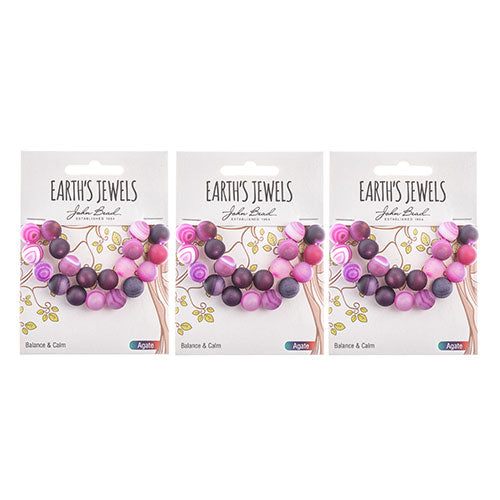 Earth's Jewels Round Beads Matte Striped Agate Pink