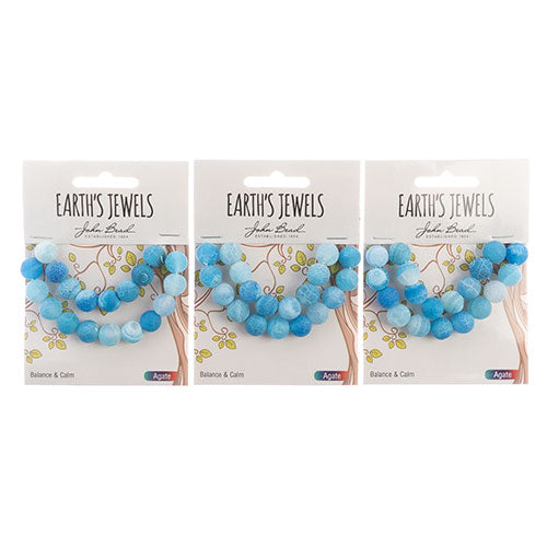 Earth's Jewels Round Beads Matte Striped Agate Blue
