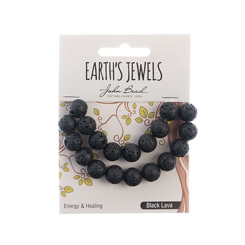 Earth's Jewels Round Beads Matte Black Lava Natural