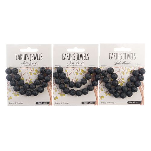 Earth's Jewels Round Beads Matte Black Lava Natural