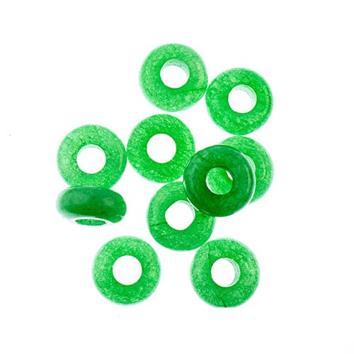 Semi-Precious Rondelle Large 5mm Hole 4x10mm Green Jade 10pcs