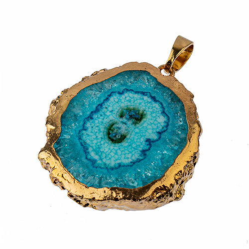 Semi-Precious 30-40mm Solar Quartz Pendant With Bail Eco Plated Gold Color