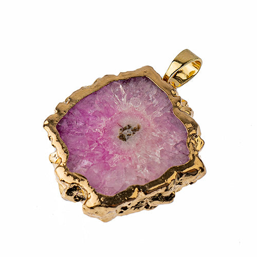 Semi-Precious 30-40mm Solar Quartz Pendant With Bail Eco Plated Gold Color