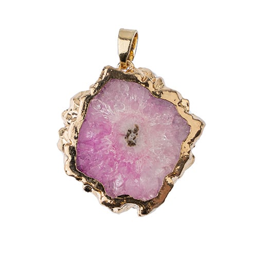 Semi-Precious 30-40mm Solar Quartz Pendant With Bail Eco Plated Gold Color