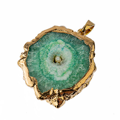 Semi-Precious 30-40mm Solar Quartz Pendant With Bail Eco Plated Gold Color
