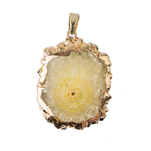 Semi-Precious 30-40mm Solar Quartz Pendant With Bail Eco Plated Gold Color