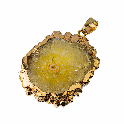 Semi-Precious 30-40mm Solar Quartz Pendant With Bail Eco Plated Gold Color
