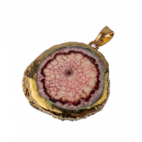 Semi-Precious 30-40mm Solar Quartz Pendant With Bail Eco Plated Gold Color