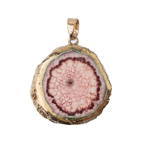 Semi-Precious 30-40mm Solar Quartz Pendant With Bail Eco Plated Gold Color