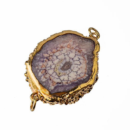 Semi-Precious 30-40mm Solar Quartz 2 Loop Connector Eco Plated Gold Color 