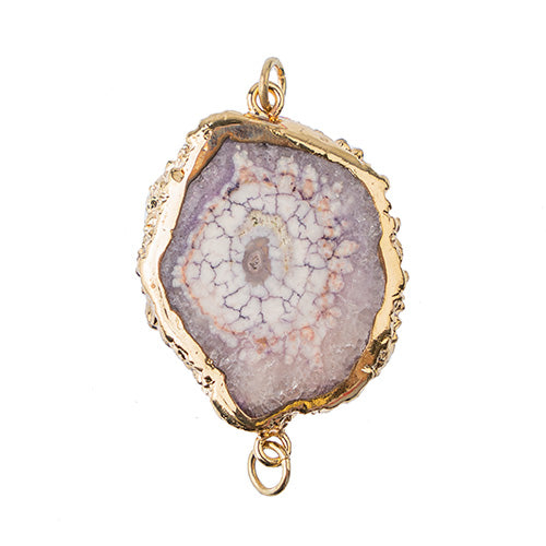 Semi-Precious 30-40mm Solar Quartz 2 Loop Connector Eco Plated Gold Color