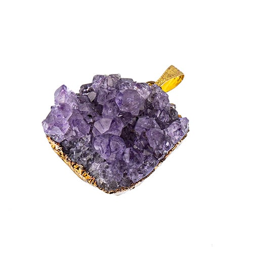 Semi-Precious 20x25mm Amethyst Cluster Pendant With Bail Electro Plated Gold Color