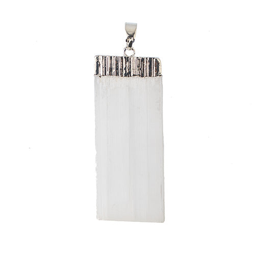 Semi-Precious 18-23x50-55mm Selenite Rectangle Cap Pendant With Bail Eco Plated