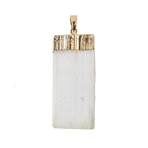 Semi-Precious 18-23x50-55mm Selenite Rectangle Cap Pendant With Bail Eco Plated