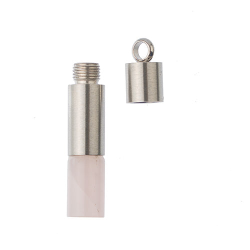 Semi-Precious Aroma Gems Stainless Steel Top Cylinder Pendant Rose Quartz