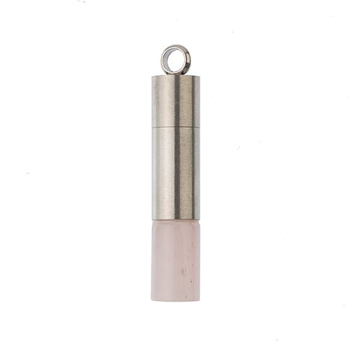 Semi-Precious Aroma Gems Stainless Steel Top Cylinder Pendant Rose Quartz