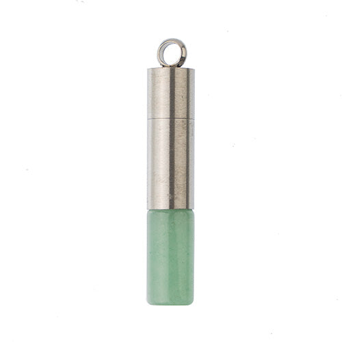 Semi-Precious Aroma Gems Stainless Steel Top Cylinder Pendant Green Aventurine
