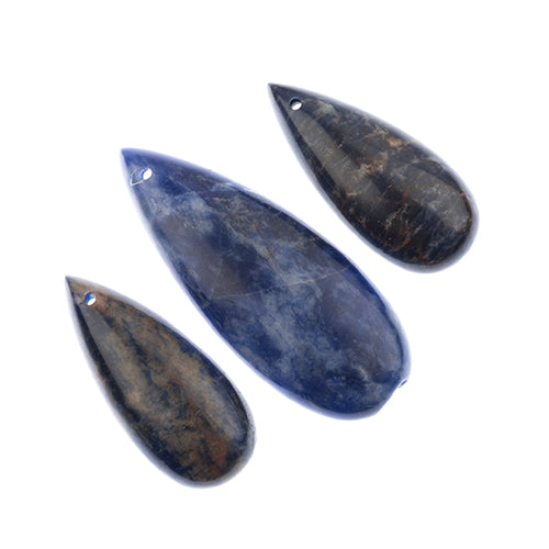 Earth's Jewels Semi-Precious 3 Teardrop Pendant Slices Natural Sodalite Blue