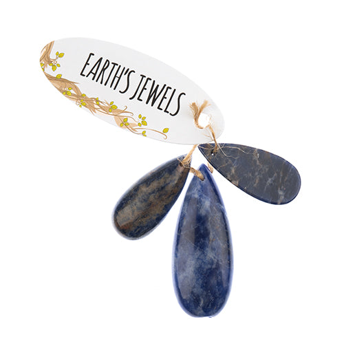 Earth's Jewels Semi-Precious 3 Teardrop Pendant Slices Natural Sodalite Blue
