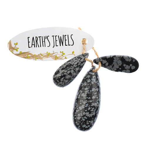 Earth's Jewels Semi-Precious 3 Teardrop Pendant Slices Natural Black Snowflake