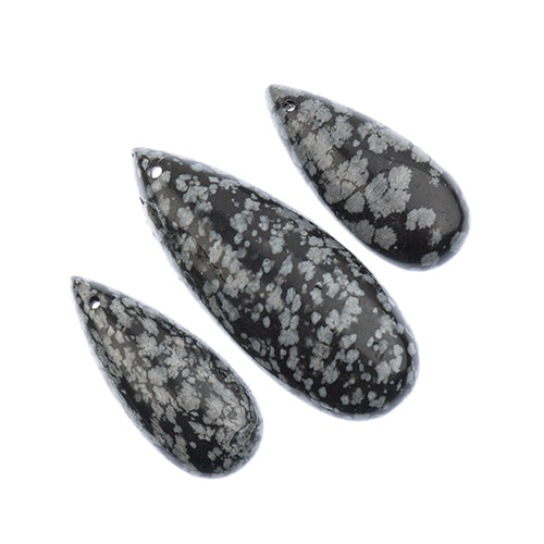 Earth's Jewels Semi-Precious 3 Teardrop Pendant Slices Natural Black Snowflake
